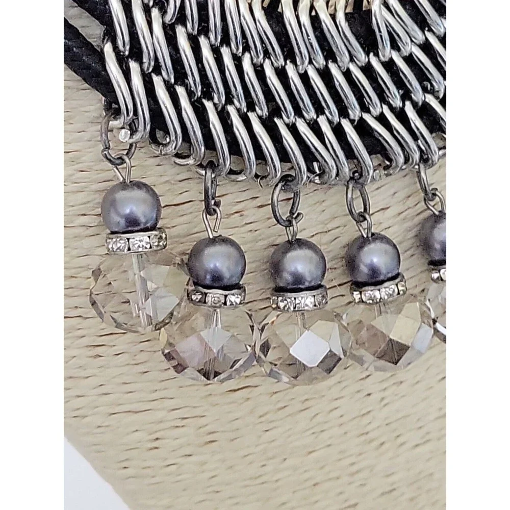 Vintage Silvertone Bling Chainmail Adjustable Statement Choker Necklace Jewelry - Picture 7 of 11